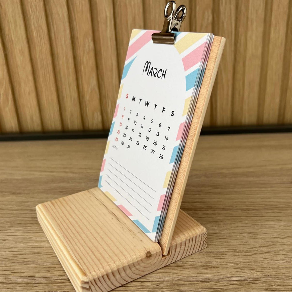 2026 Wooden Desk Calendar – Natural Wood Base with Clipboard & Metal Clip | Minimalist Office Decor