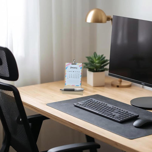 2026 Wooden Desk Calendar – Natural Wood Base with Clipboard & Metal Clip | Minimalist Office Decor