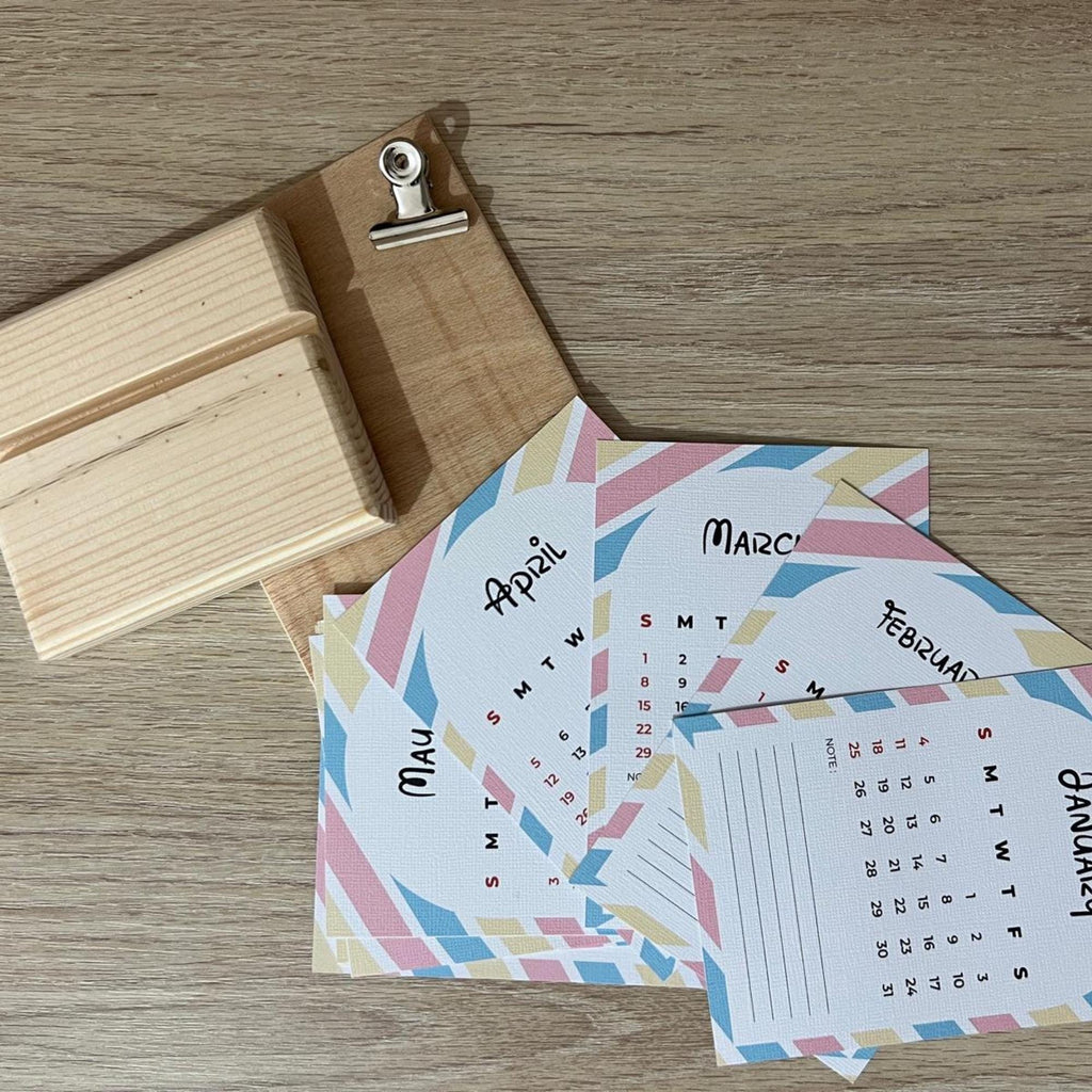2026 Wooden Desk Calendar – Natural Wood Base with Clipboard & Metal Clip | Minimalist Office Decor