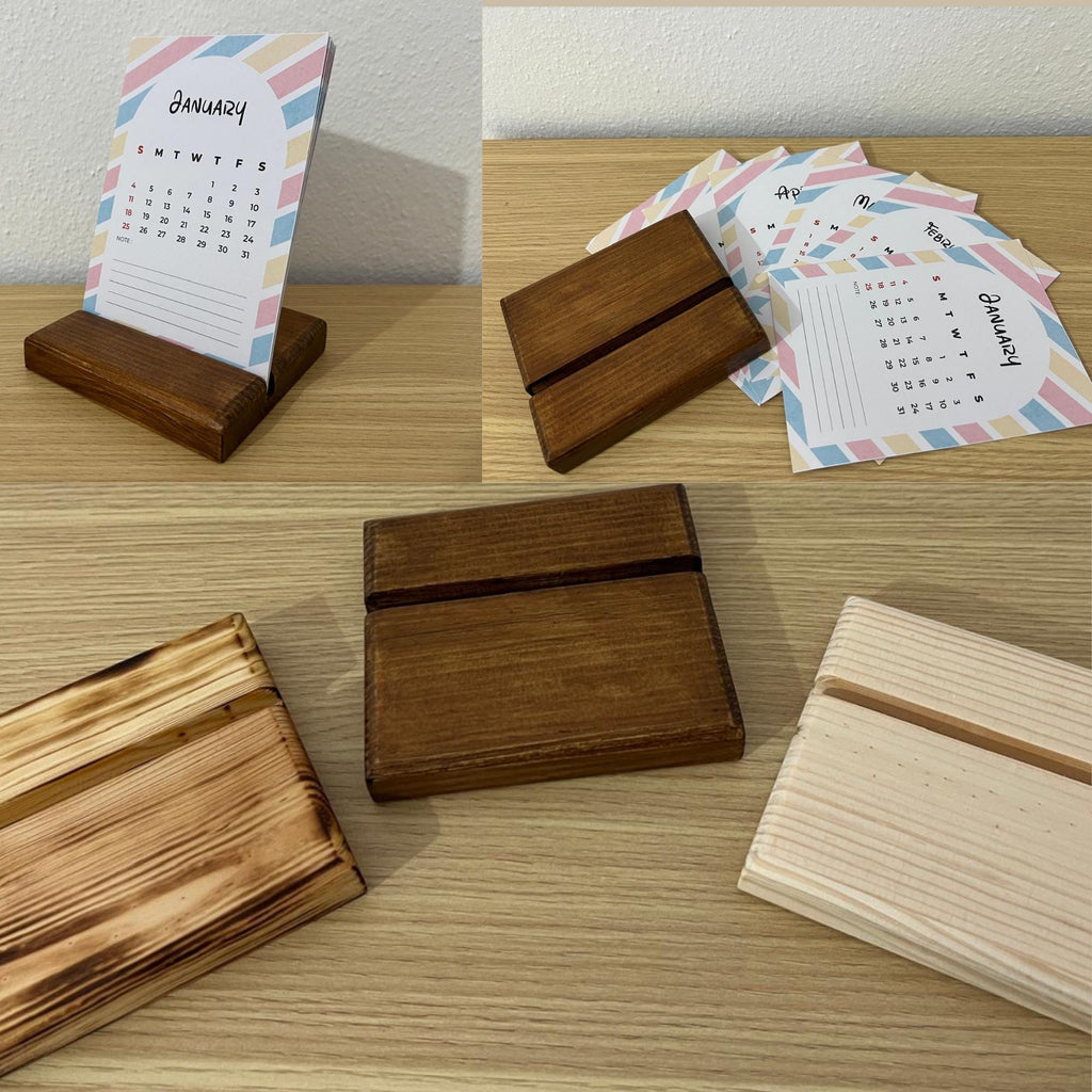2026 Desk Calendar Set -12 Monthly Cards (Jan–Dec) + Wooden Holder