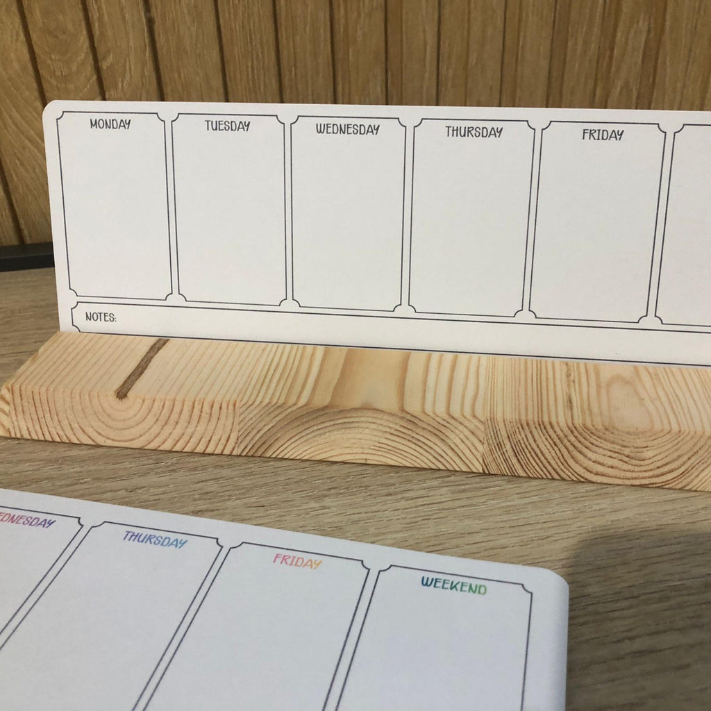 Handmade Weekly Desk Planner with Reclaimed Wood Holder – Minimalist Office Organizer