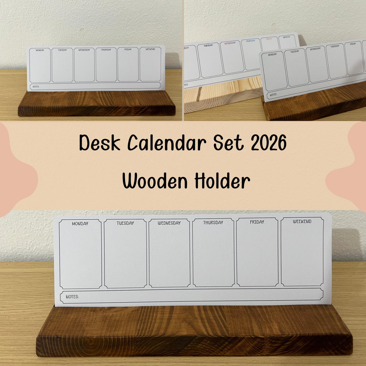 Handmade Weekly Desk Planner with Reclaimed Wood Holder – Minimalist Office Organizer