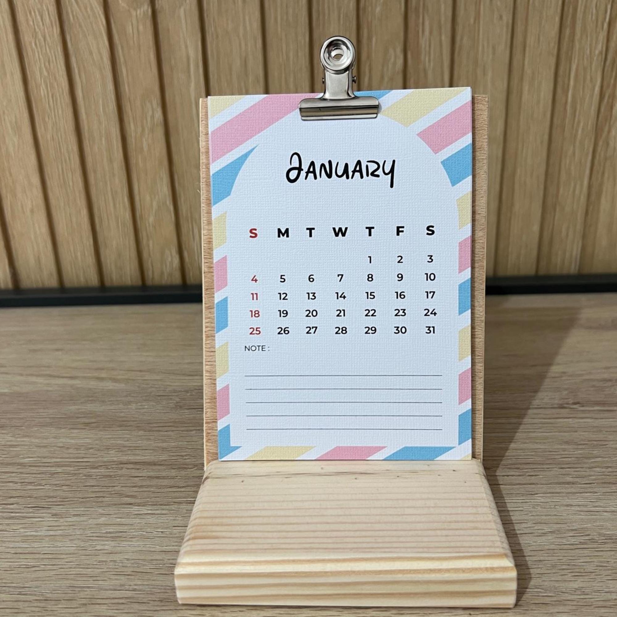 2026 Wooden Desk Calendar – Natural Wood Base with Clipboard & Metal Clip | Minimalist Office Decor