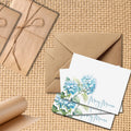 Personalized Stationery, Kraft Envelopes, Watercolor Hydrangea, Set of 10 Flat cards