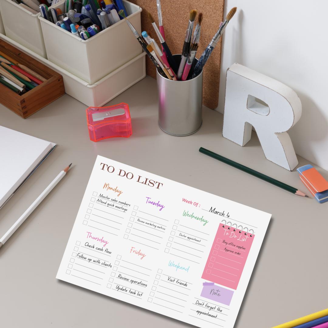 Weekly To-Do List Planner | Desk Productivity Planner | Colorful Task Organizer | Office & Home Planning
