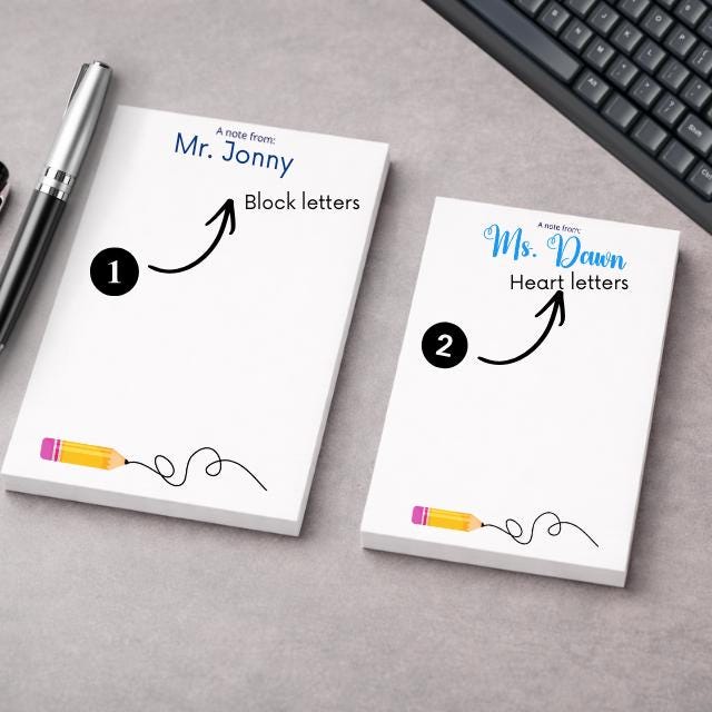 Personalized Notepad, Custom Classroom Stationery ,Teacher Appreciation gift, Back to school