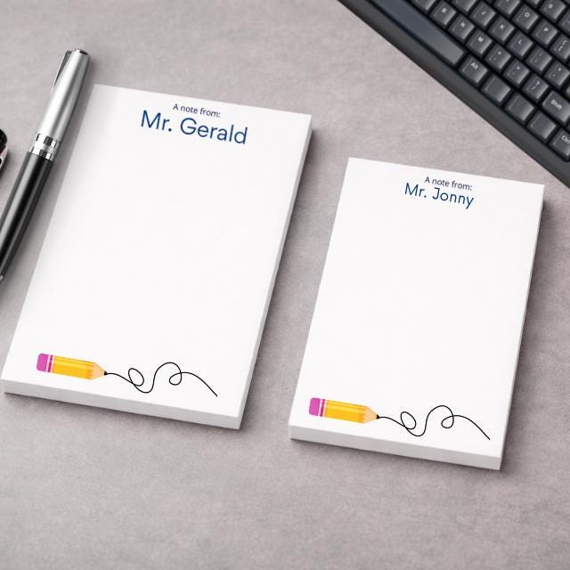 Personalized Notepad, Custom Classroom Stationery ,Teacher Appreciation gift, Back to school