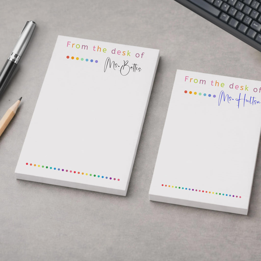 Personalized Teacher Notepad, Rainbow Desk Stationery Gift, Appreciation , Back to school
