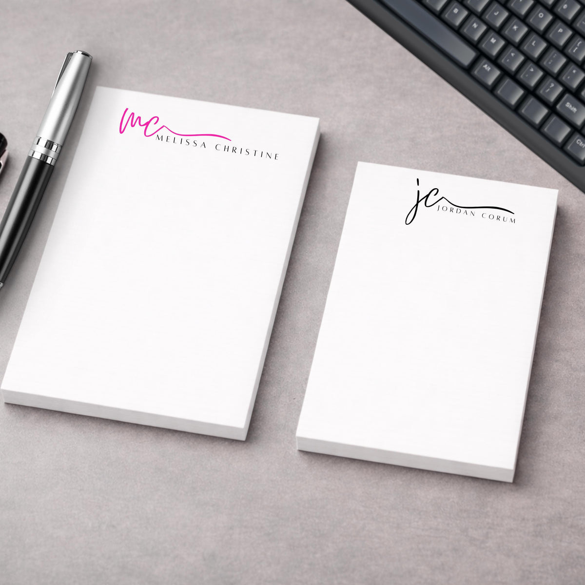 Personalized notepad with script monogram, custom stationery gift, office supply