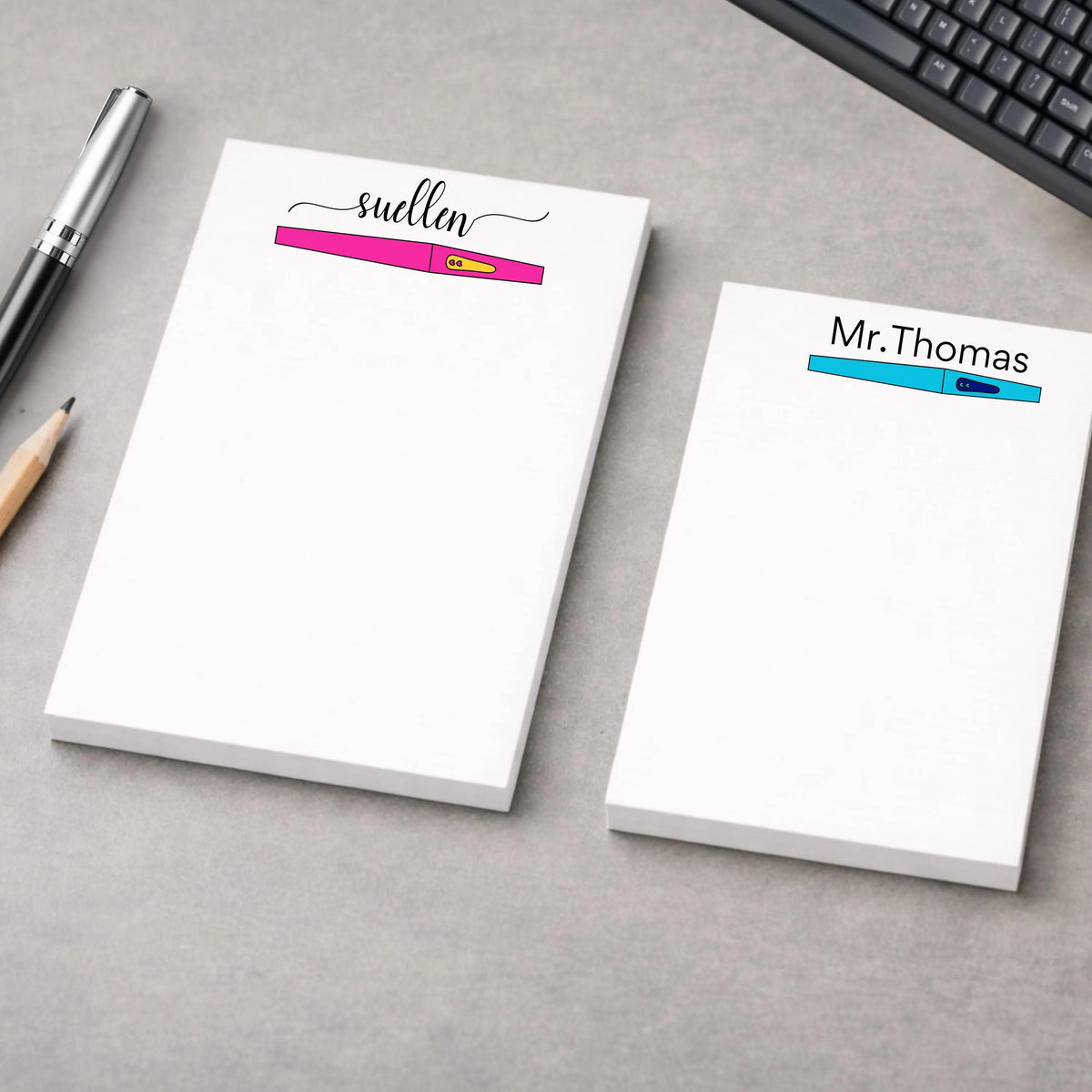 Personalized Teacher appreciation Notepad, Custom Flair Pen Design, Handmade Stationery