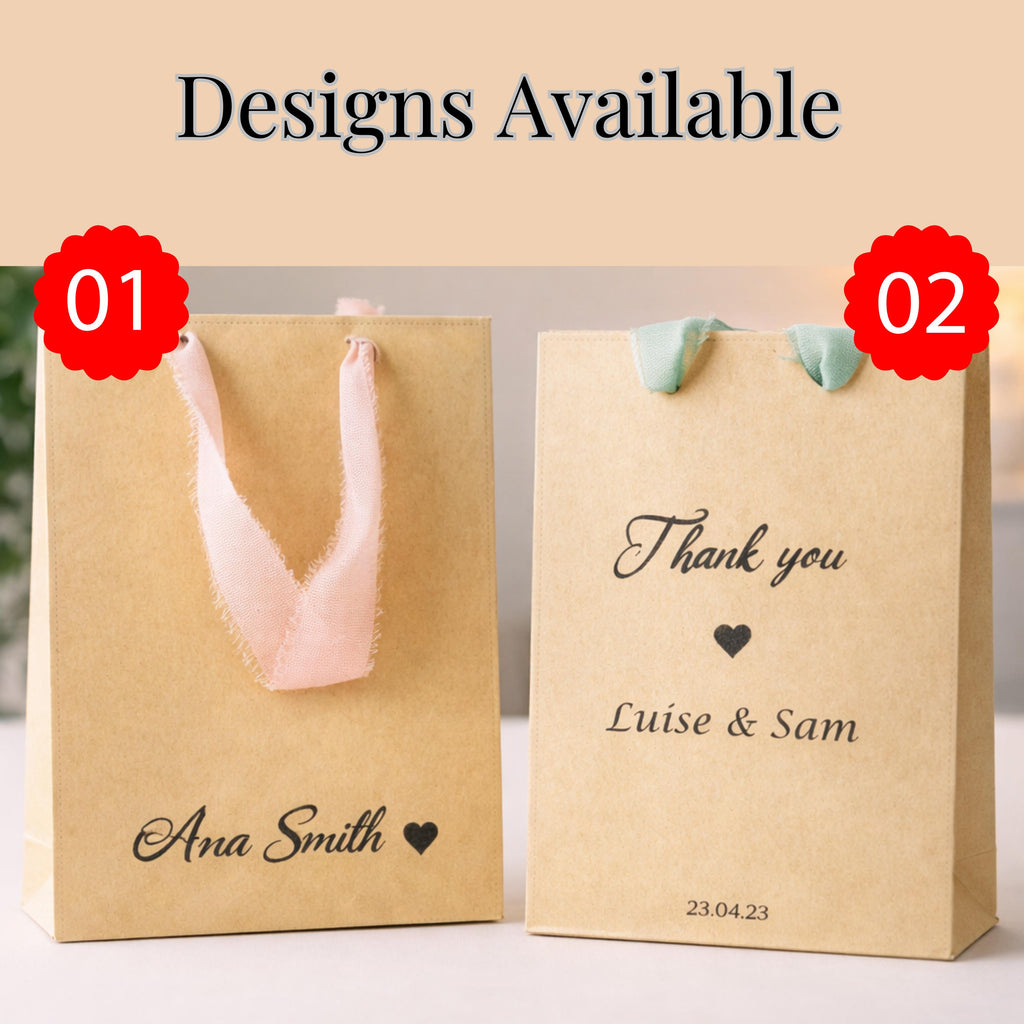Personalized Small Kraft Paper Gift Bags with Chiffon Ribbon – Custom Party Favors