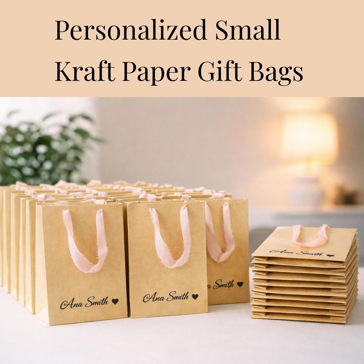 Personalized Small Kraft Paper Gift Bags with Chiffon Ribbon – Custom Party Favors
