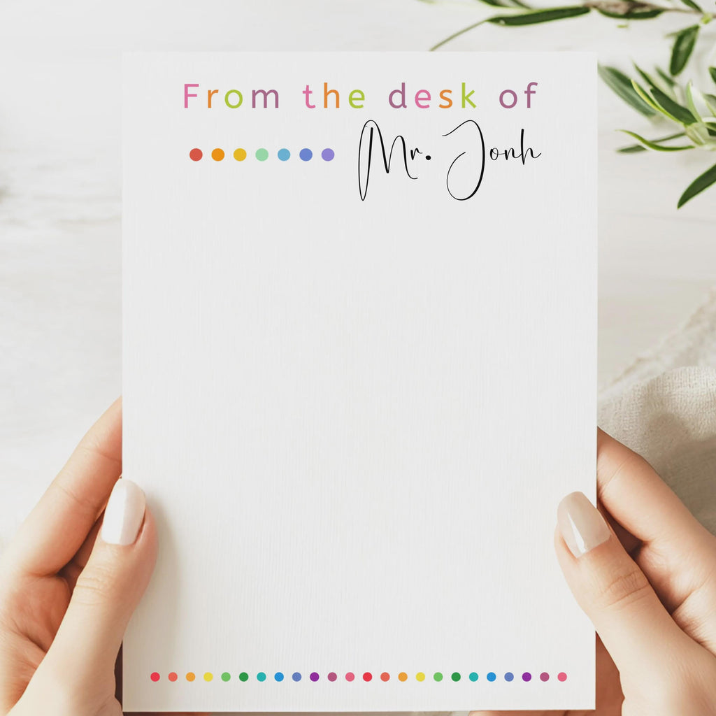 Personalized Teacher Notepad, Rainbow Desk Stationery Gift, Appreciation , Back to school