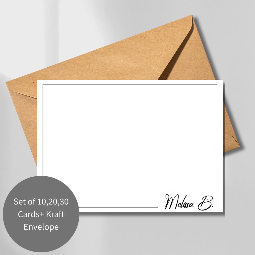 Personalised  Flat Note Card Set: Minimalist Stationery, Custom Name (A6 Size)