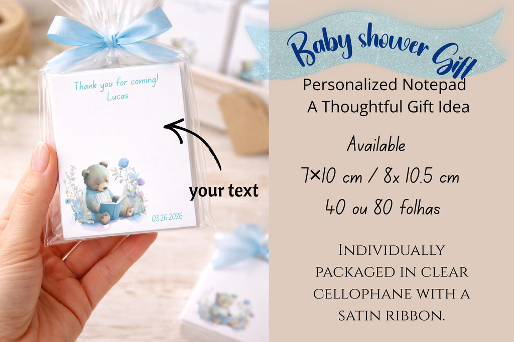 Personalized Baby Shower Notepads – Bear Design Party Favors  A6