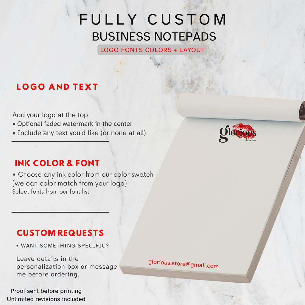 Personalized Notepads ,Available in 5 Sizes ,Custom Name or Logo