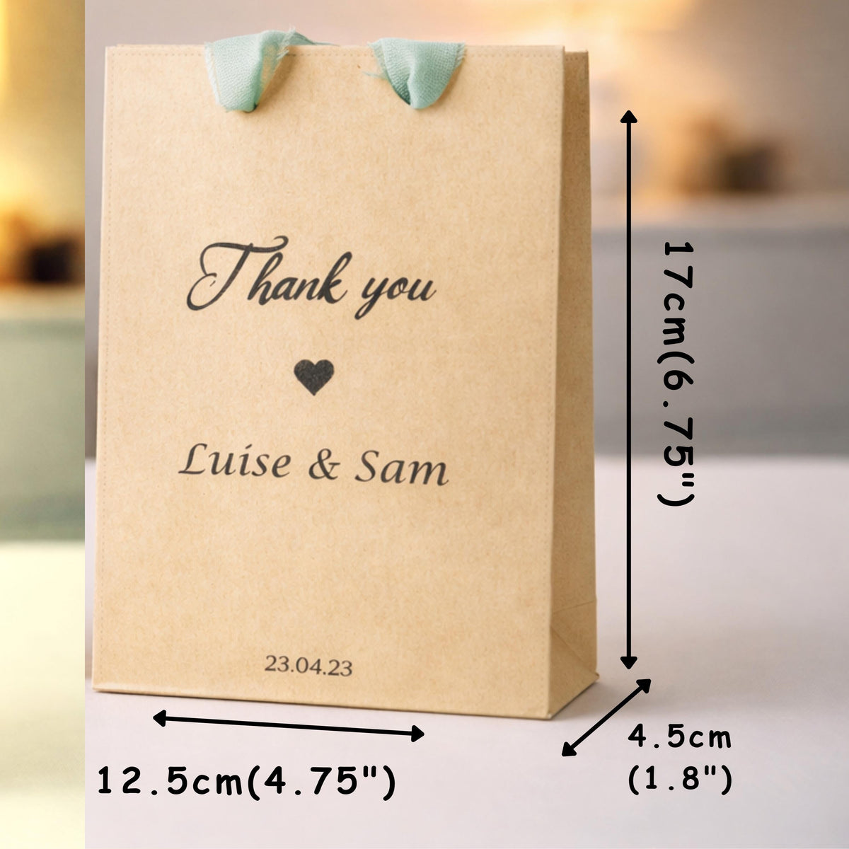 Personalized Small Kraft Paper Gift Bags with Chiffon Ribbon – Custom Party Favors
