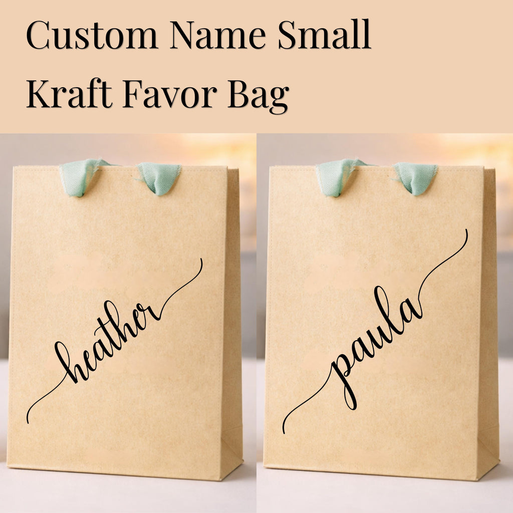 Personalized Kraft Favor Bags with Ribbon, Custom Wedding Party Favors