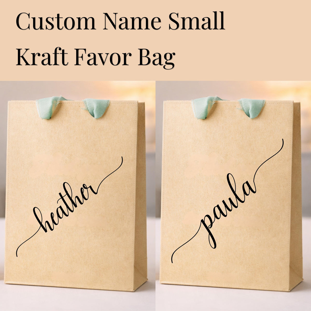 Personalized Kraft Favor Bags with Ribbon, Custom Wedding Party Favors