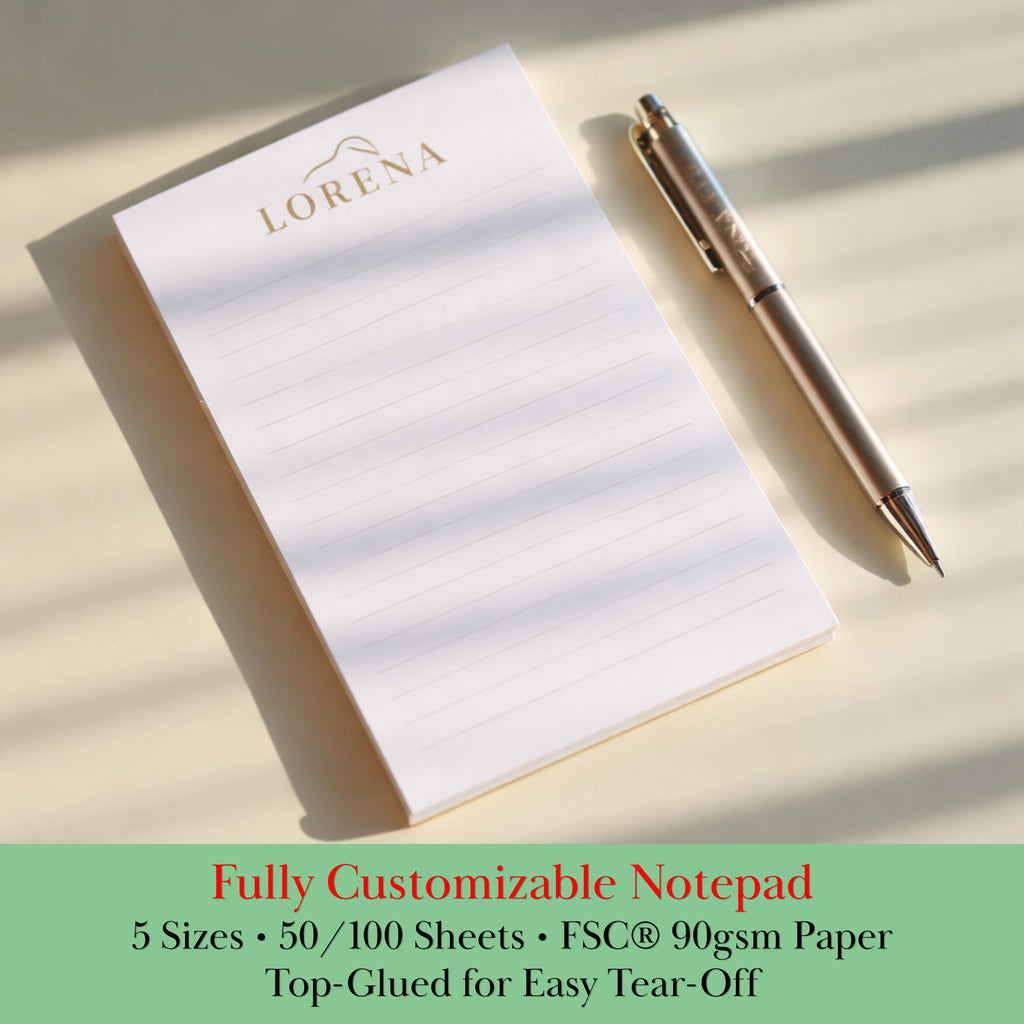Personalized Notepads ,Available in 5 Sizes ,Custom Name or Logo
