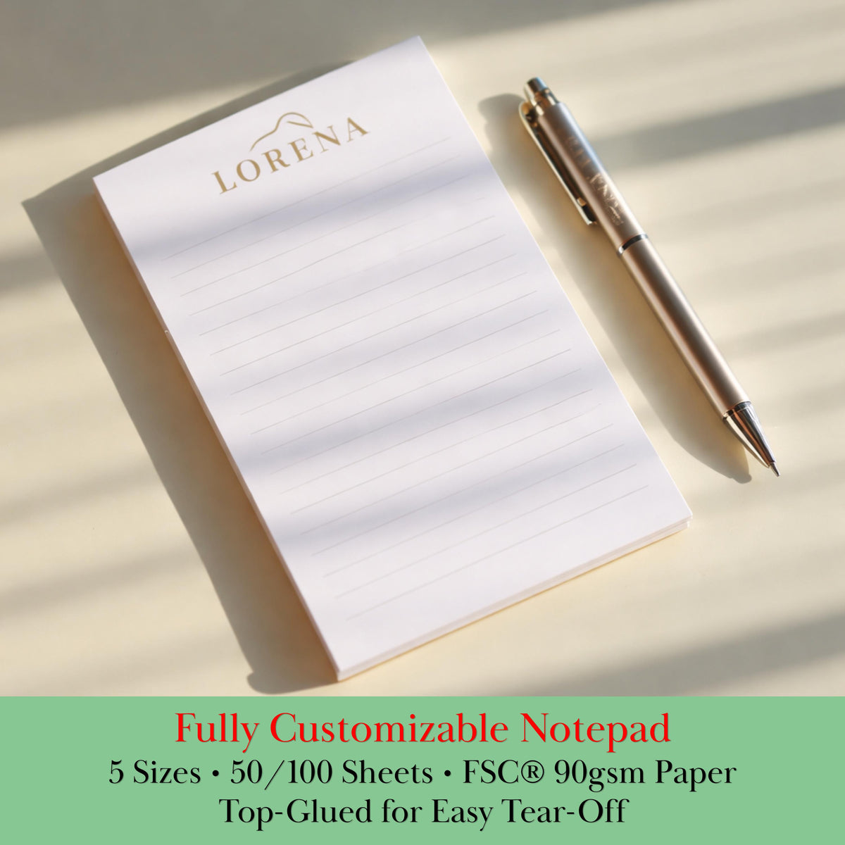 Personalized Notepads ,Available in 5 Sizes ,Custom Name or Logo